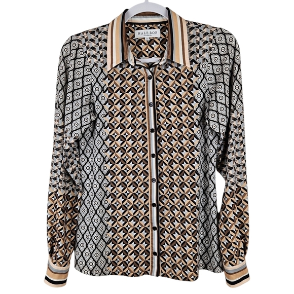 Hale Bob Long Sleeve Button Down Contemporary Luxury Top XS - Picture 3 of 10